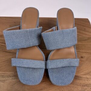 New Womens Nordstrom Rack Annella Blue Denim Slip On Block Heel Sandals Size 9 M